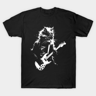 Cat Playing Electric Guitar Rock Music T-Shirt